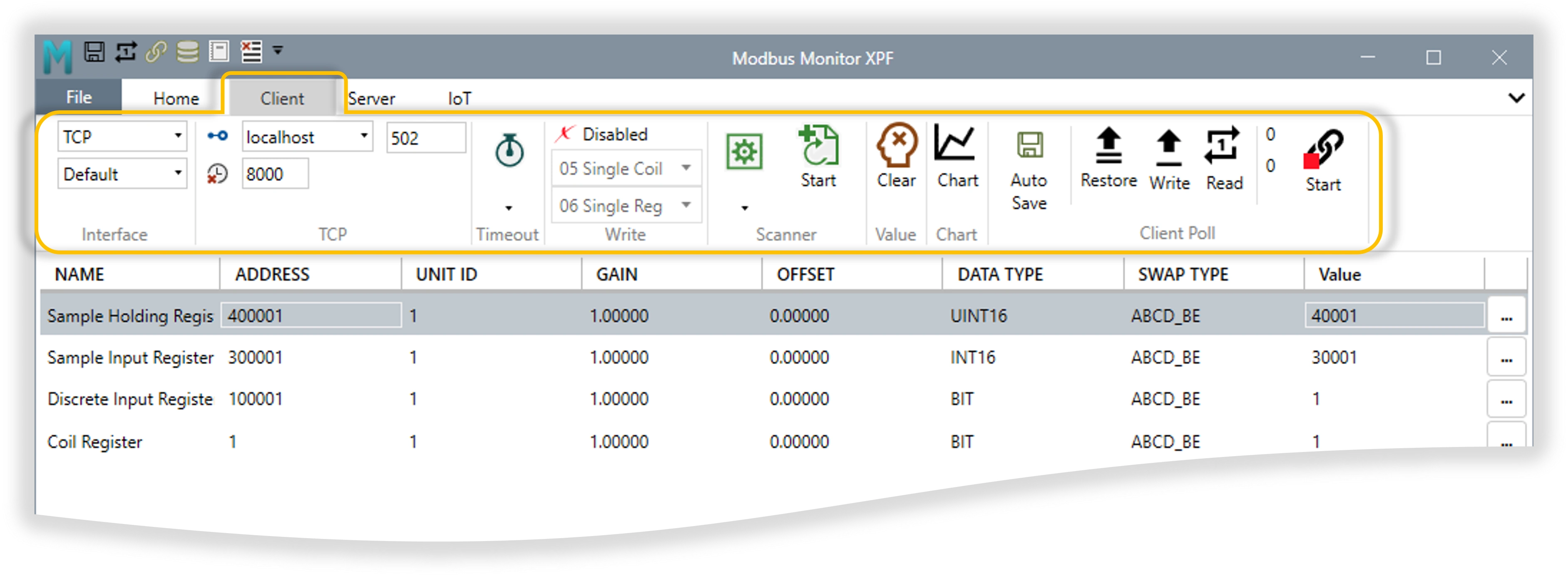 Modbus Monitor XPF Client