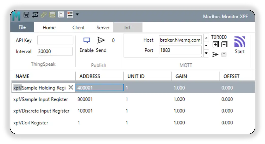 Modbus Monitor XPF MQTT Topics Subscribe