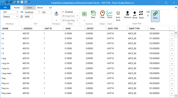 Modbus Monitor XPF Main Interface